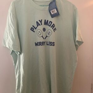 Life Is Good Mint Green Tee with Navy Graphic - Play More Worry Less paddleball